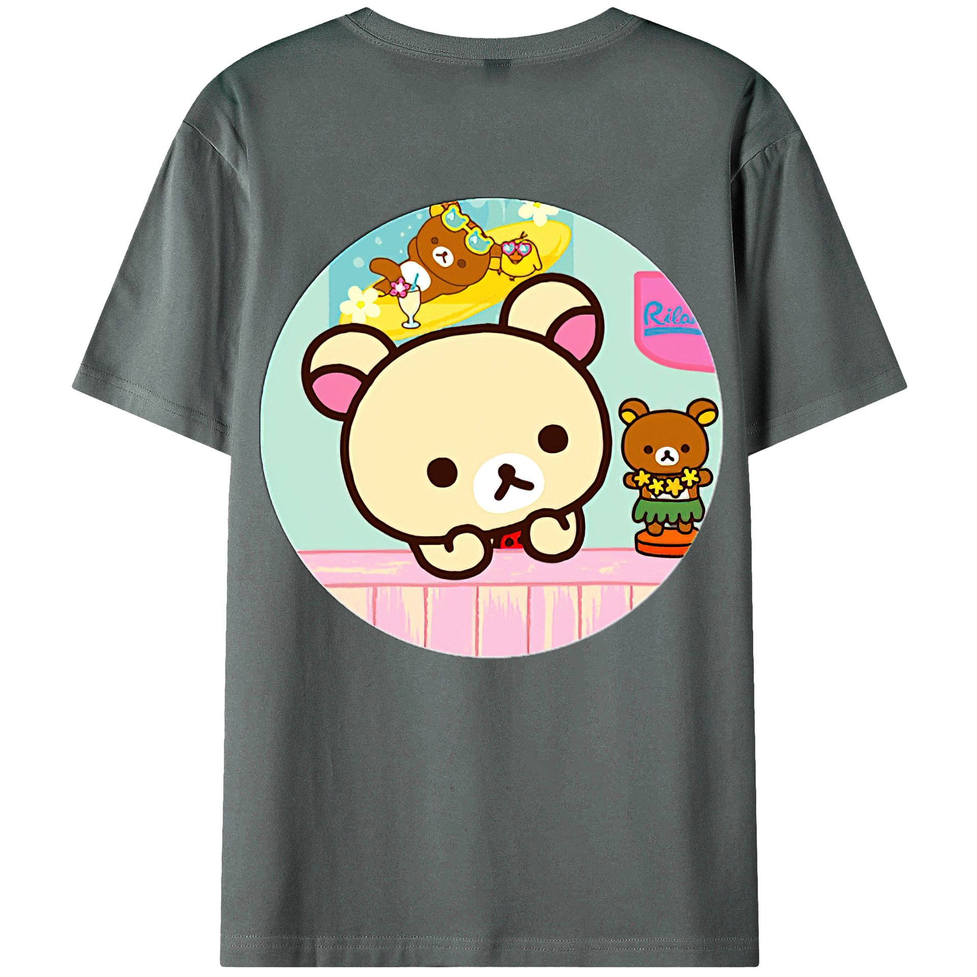（画像用） リラックマ リラックマ キイロイトリ Rilakkuma Korilakkuma Kiiroitori 綿100％ メンズ半袖Tシャツ（バックプリント） 通気性